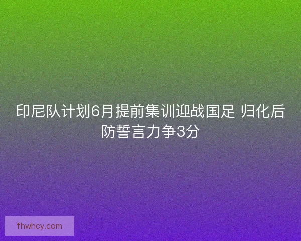 印尼队计划6月提前集训迎战国足 归化后防誓言力争3分
